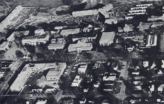 An aerial photograph of East Central State College in 1968.