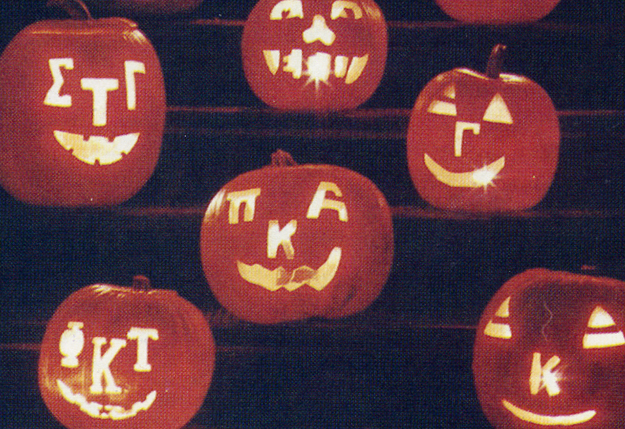 The Greek Organizations carved pumpkins for Halloween 1977.