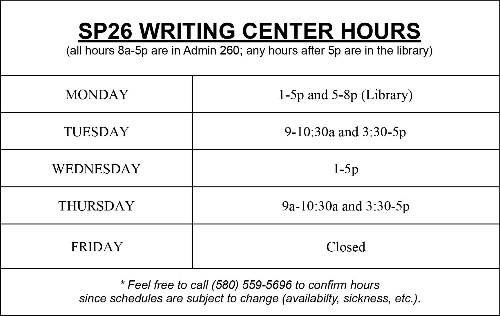 SP26 Writing Center