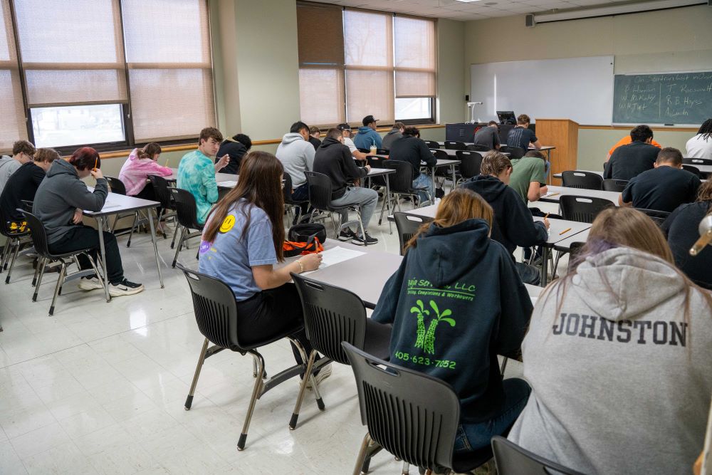A packed classroom of students