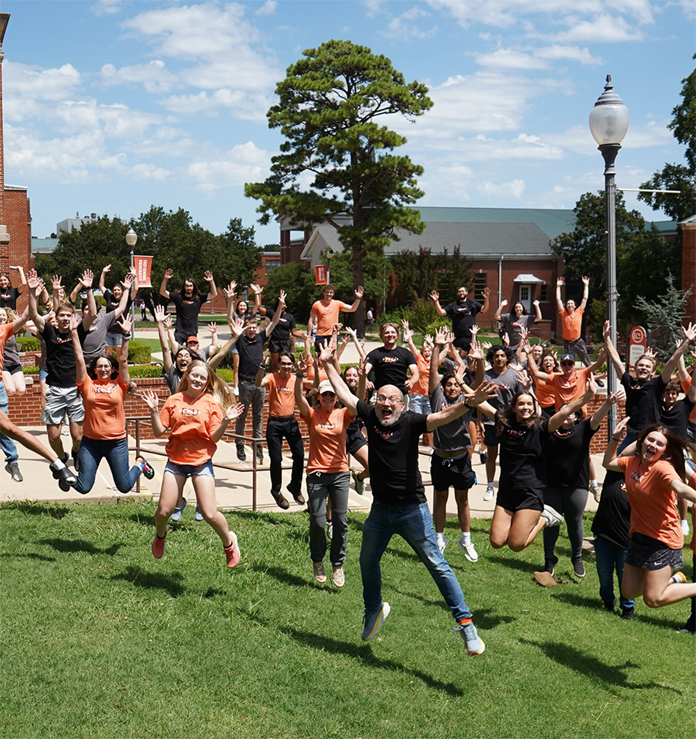 students jumping