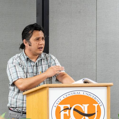 Professor Jose Montalva reads his poetry in Originals 2025.
