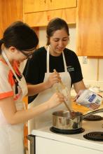 Students cooking Russian cuisine 