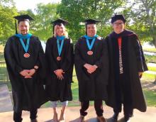 Spring 2021 Water Resource Policy and Management graduates (from left) Joshua Faulkner, Katherine Hamric and Miguel Inclan with program director Dr. Christine Pappas.