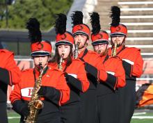 Members of the ECU Pride of Tigerland marching band perform at the 2019 “Tigerpalooza” event.