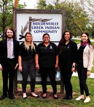 Dr. Jacintha Webster, at far right, with East Central University Legal Studies students Brandon Denney, Rain Reibein, Melanie Andrews and Audrey Kahwaty.