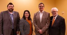 Featured from left to right, ECU’s Dean of the School of Business Dr. Michael Scott, ECU’s Chief of Staff Dr. Haley Vickers, State Representative Ronny Johns and ECU Foundation CEO John Hargrave