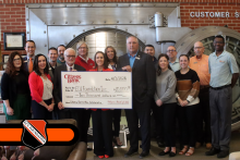 Current Citizens Bank employees who are also ECU alums present a $10,000 check to ECU Foundation CEO, John Hargrave, and ECU Foundation CFO, Buffy Lovelis.  