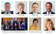 Photos of awardees: Tom Darter, Paula Kedy, Randy Nail, Steve Williamson, Barrick Family, Dr. Rahmona Thompson, and Vicky Petete