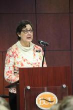 Dr. Rahmona Thompson presents the awards at the 2014 East Central Regional Science Fair. 