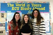 ECU students from left, Shelby Baker of Bristow and Kelsey Mader of Shawnee pose with University of Limoges student Coralie Chlagou. The ECU students recently returned home from studying abroad, while Coralie Chlagou is studying at ECU this semester as part of the Study Abroad program at ECU.