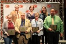 Pictured from left, front row: Ms. Carly Conklin, Dr. Gerald “Jerry” Mihelic, Dr. Darcy Tessman, and Dr. Marc Klippenstine; second row: Interim ECU President Jeffrey Gibson, and committee members Dr. April Nesbit and Dr. Jessica Koch. 