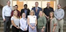 New Faculty at East Central University: Front row from left: Ashley Schneider, Jodi Sipes, Megan Leach, Dani McClellan, Brandi Schur; Back row: Dr. Marc Moore, Jose Montalva, Dr. Anirudh reddy Cingireddy, Dr. Paul Emrich, Dr. Tom Deighan, and Andrew Duncan.