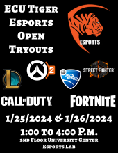 ECU Tiger ESports Open Tryouts Flyer