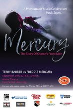 "Mercury: A Musical Celebration of Freddie Mercury" Sept. 24, 2019 7:30 p.m. Ataloa Theatre Hallie Brown Ford Fine Arts Center